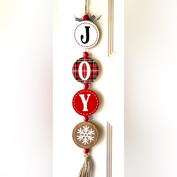 Christmas Joy Plaid Solid Letter Ornament Twine Tassel Rustic Hanging Decor NWT - Picture 1 of 3